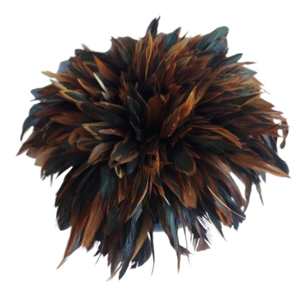 Vintage Thailand Hand Painted Blue & White Vase/Half-Bronze Rooster Feathers - Picture 6 of 8